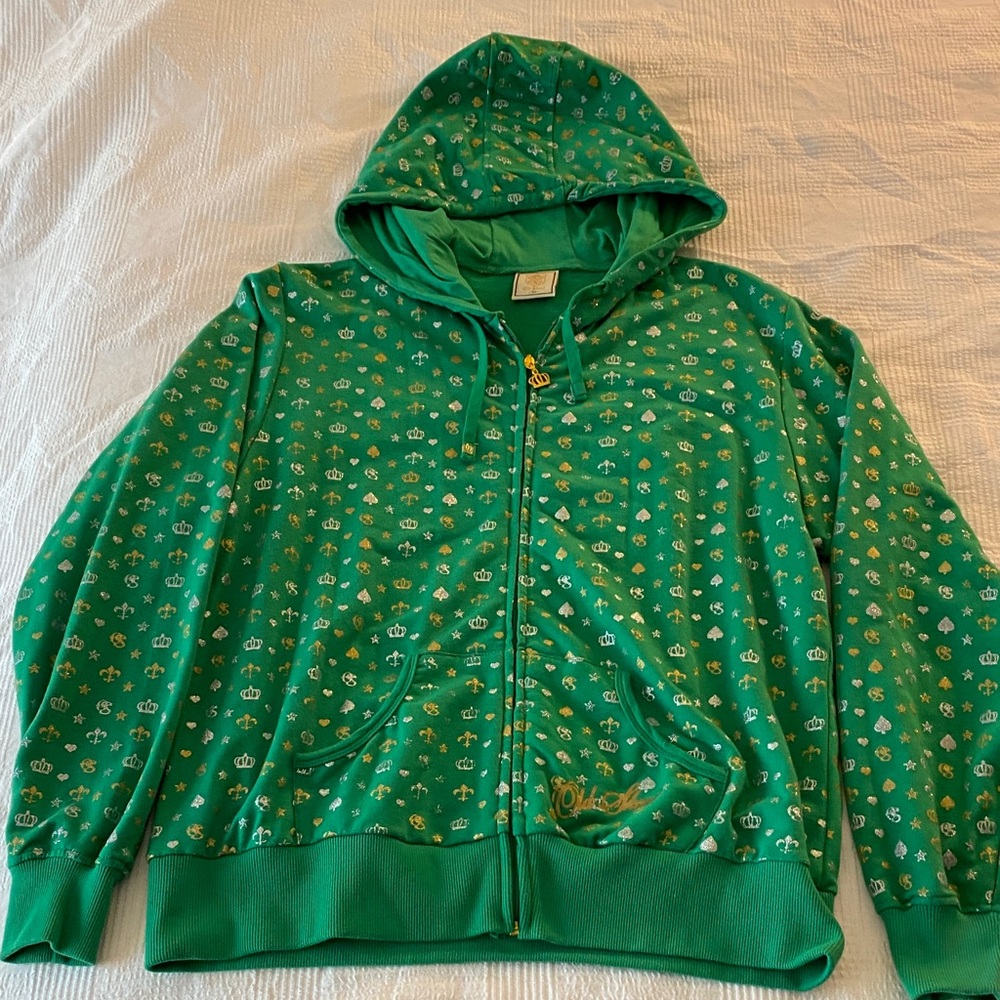 Vibrant Green Crown Pattern Hoodie